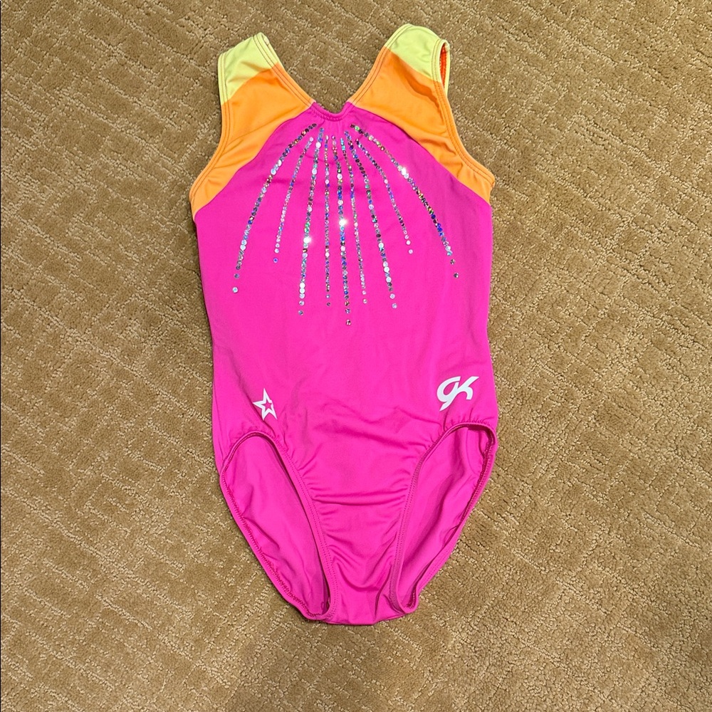 GK Kids Hot Pink One-Piece Swimsuit with Orange & Yellow Accents